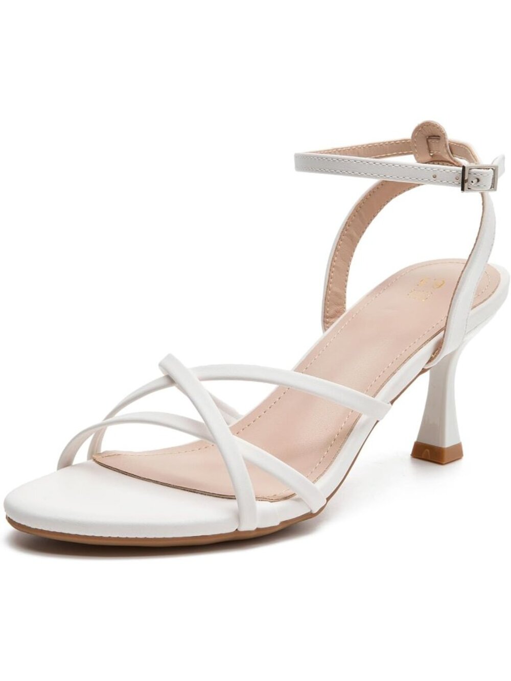 Women's White Heels Kitten Open Toe Strappy Low Heels Ankle Strap Dress Shoes